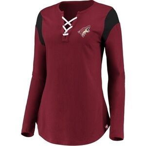 Fanatics Womens Sz M Arizona Coyotes Long Sleeve Lace Up V Neck T Shirt Garnet